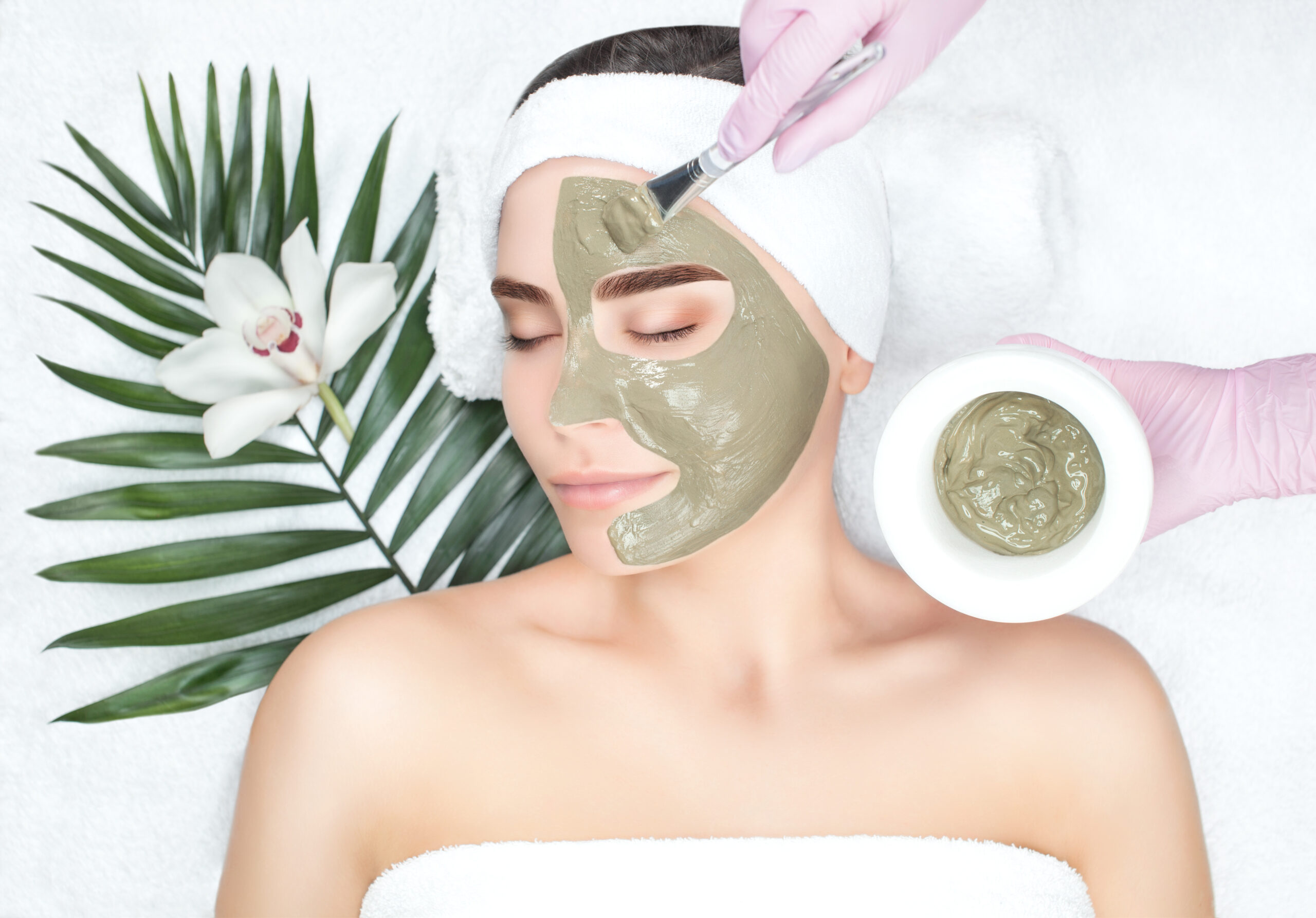 The procedure for applying a mask from clay to the face of a bea